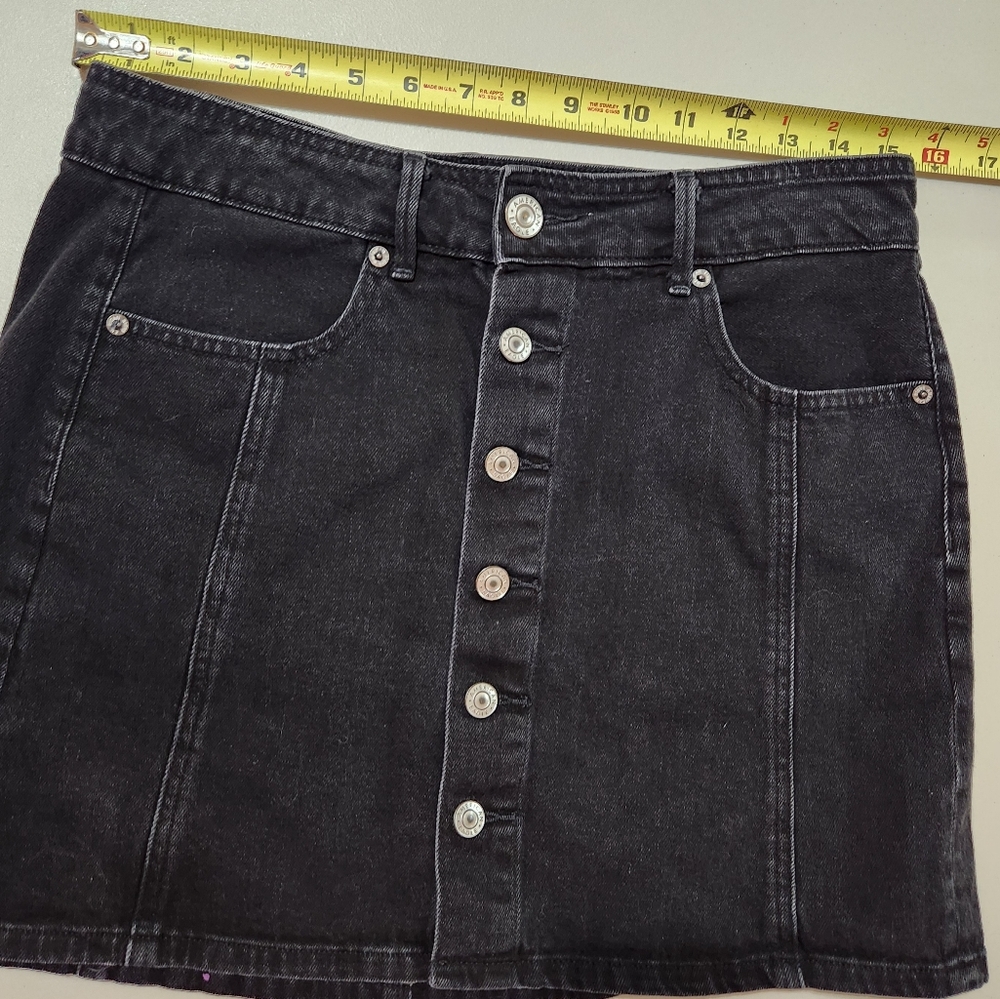 American Eagle Black Button-Front Denim Mini Skirt - image 4